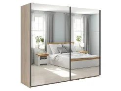 Armoire coulissante Placard avec miroir coloris chêne Sonoma - Longueur 220 x Profondeur 60 x Hauteur 195,5 cm