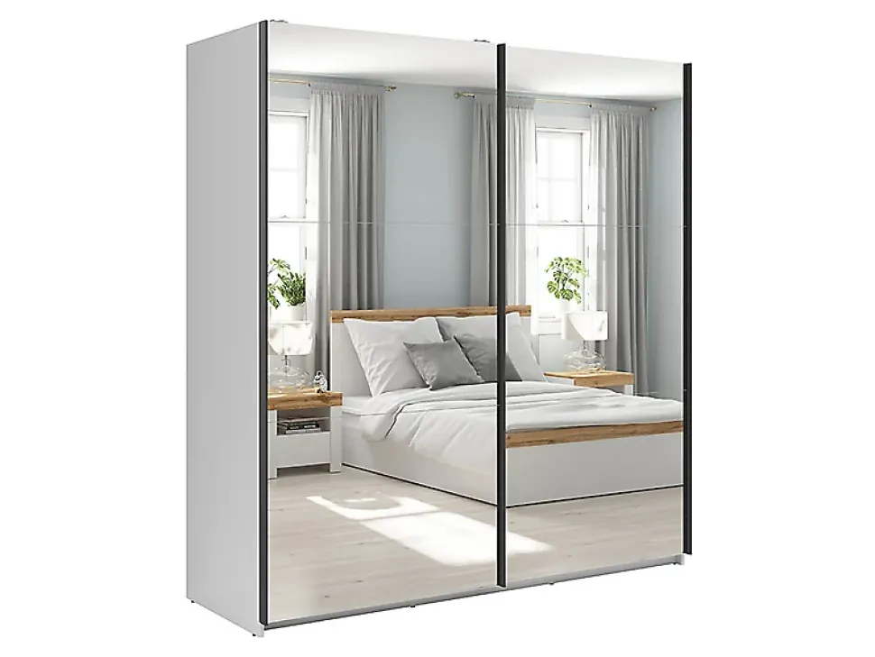 Armoire coulissante Placard avec miroir coloris Blanc brillant - Longueur 183 x Profondeur 60 x Hauteur 195,5 cm