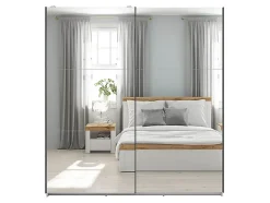 Armoire coulissante Placard avec miroir coloris Blanc brillant - Longueur 183 x Profondeur 60 x Hauteur 195,5 cm