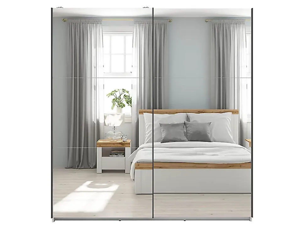Armoire coulissante Placard avec miroir coloris Blanc brillant - Longueur 183 x Profondeur 60 x Hauteur 195,5 cm
