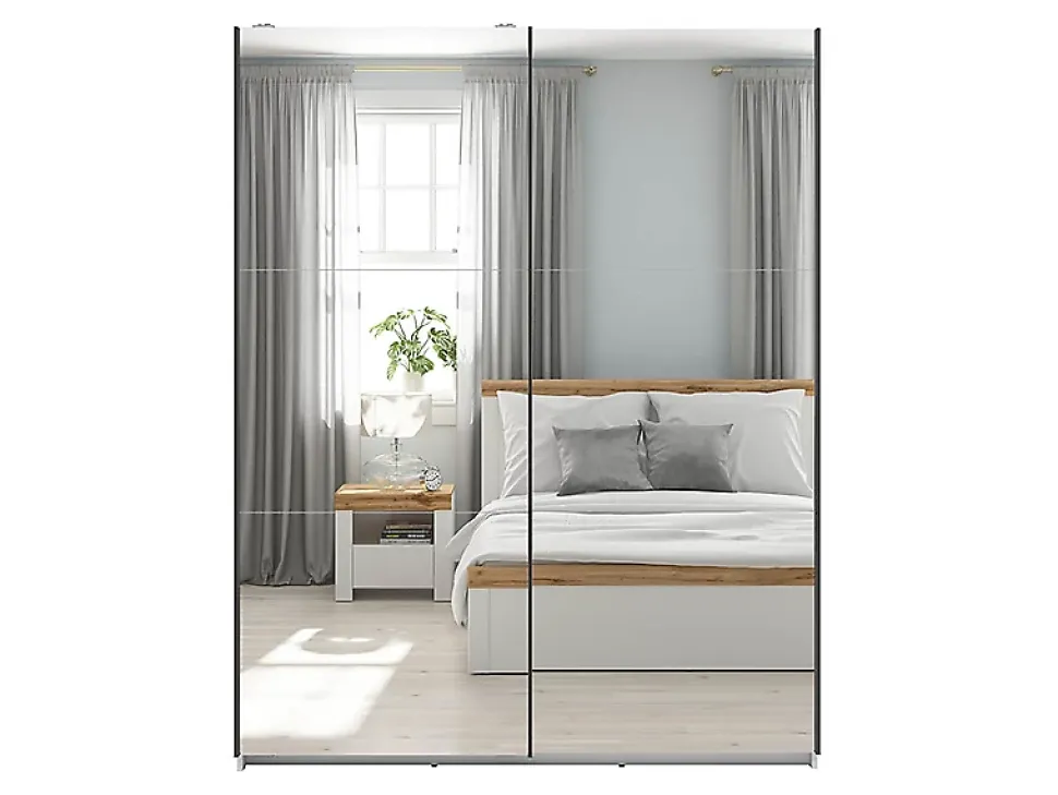 Armoire coulissante Placard avec miroir coloris Blanc brillant - Longueur 153,5 x Profondeur 60 x Hauteur 195,5 cm