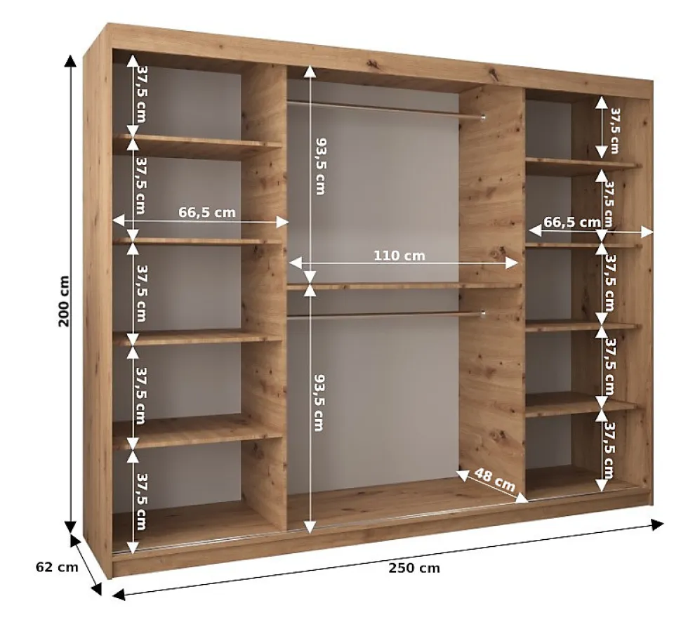 Armoire coulissante Roma 2 250, profondeur 62 artisan