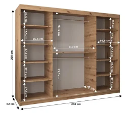 Armoire coulissante Roma 1 250, profondeur 62 sonoma