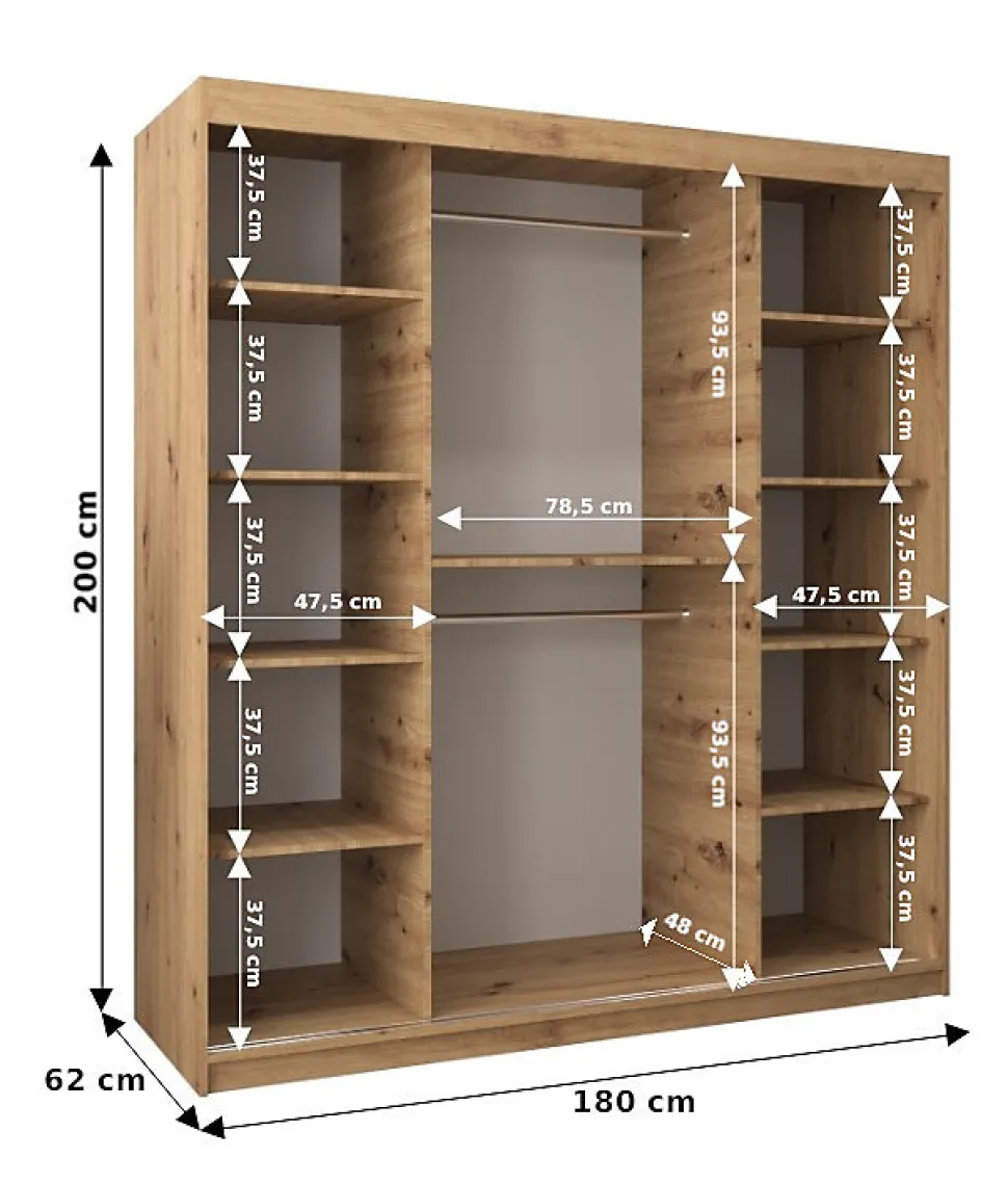 Armoire coulissante Roma 2 180, profondeur 62 blan