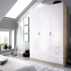 Armoire Daband, Armoire de Chambre avec 3 Portes et 3 Tiroirs, Armoire avec Barre de Suspension, 121x52h180 cm, Blanc et Chêne
