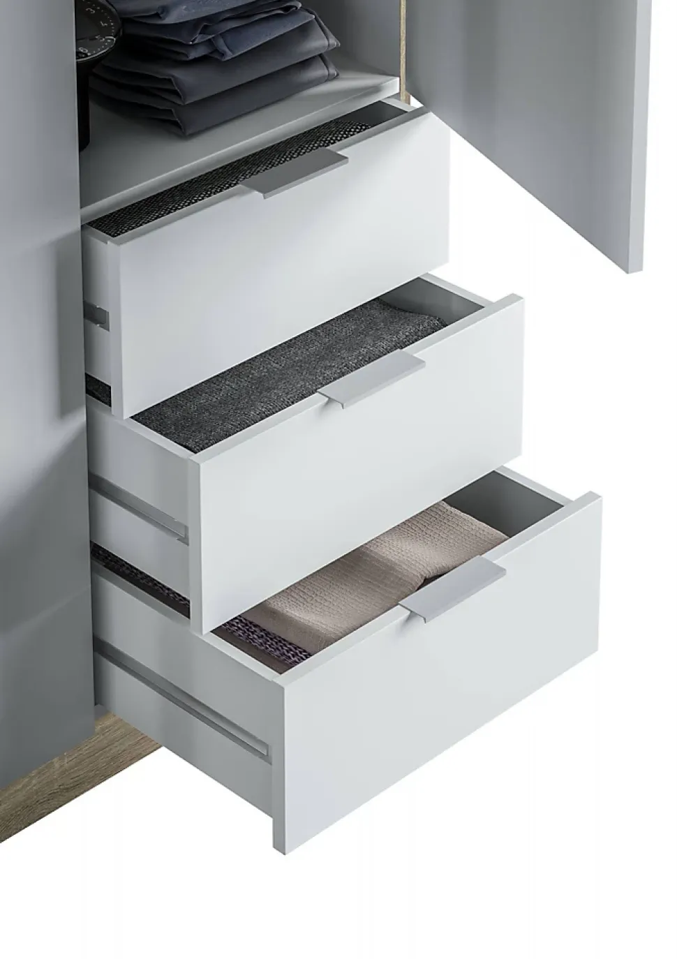 Armoire Daband, Armoire de Chambre avec 3 Portes et 3 Tiroirs, Armoire avec Barre de Suspension, 121x52h180 cm, Blanc et Chêne