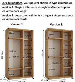 Armoire Dakota 4 a portes coulissantes 130/45/235,2 portes