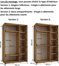 Armoire Dakota 1 a portes coulissantes 150/60/235,3 portes