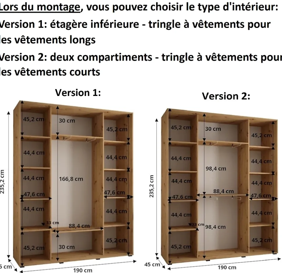 Armoire Dakota 1 a portes coulissantes 190/45/235,3 portes