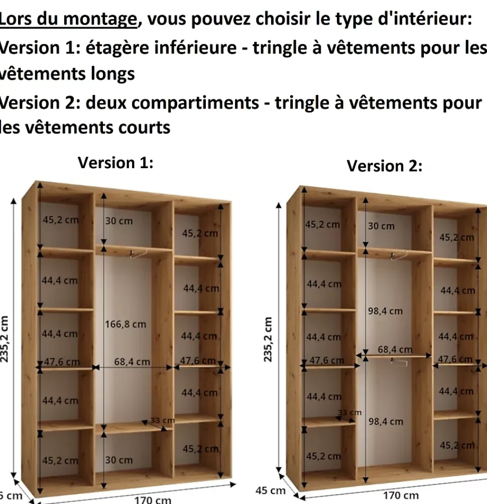 Armoire Dakota 1 a portes coulissantes 170/45/235,3 portes