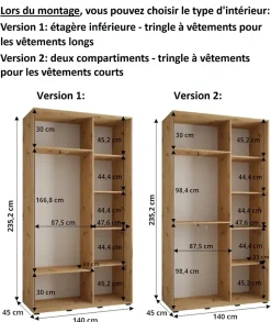 Armoire Dakota 3 a portes coulissantes 140/45/235,2 portes