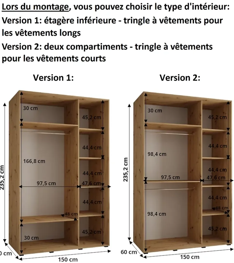 Armoire Dakota 4 a portes coulissantes 150/60/235,3 portes
