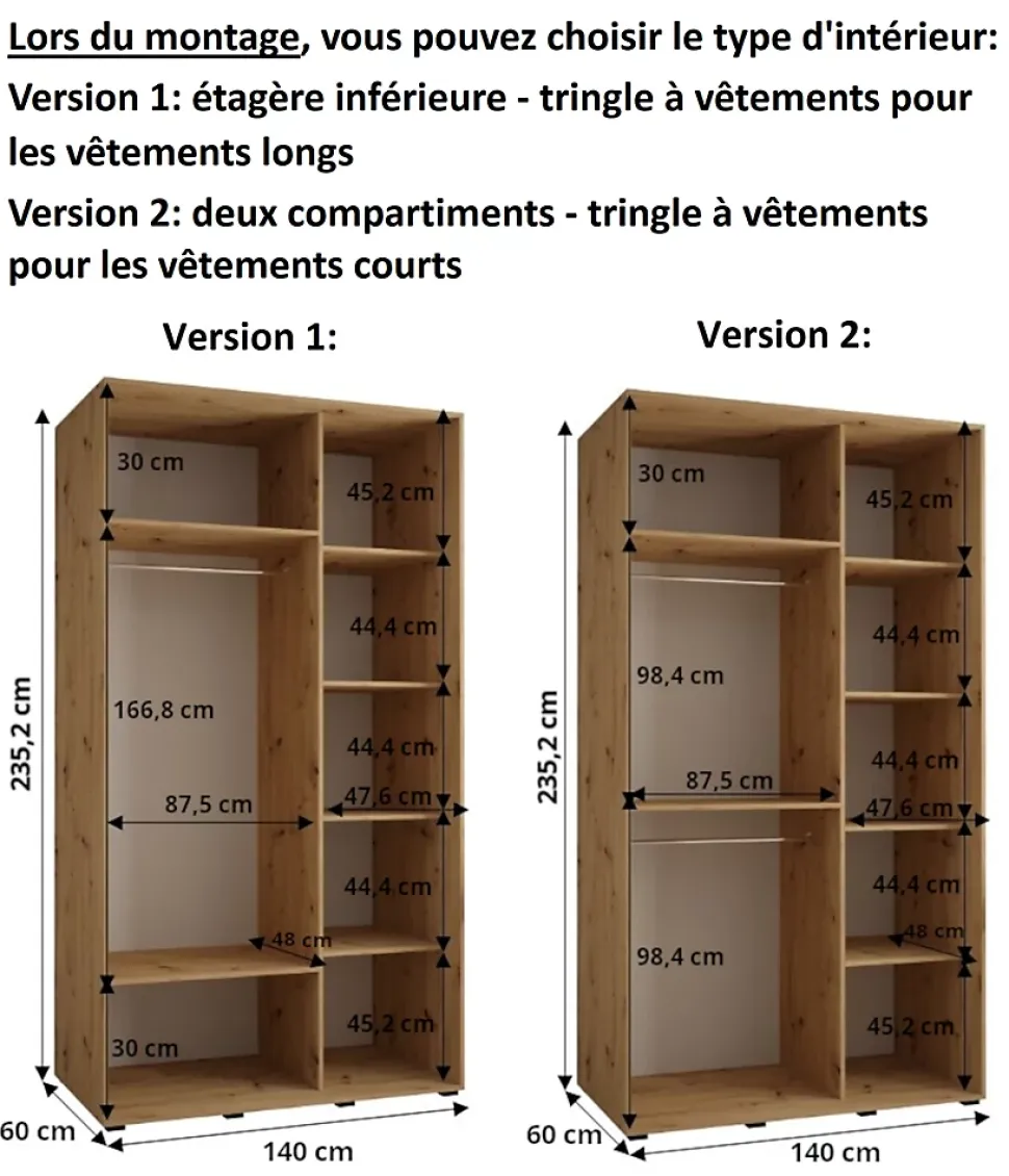 Armoire Dakota 5 a portes coulissantes 140/60/235,2 portes