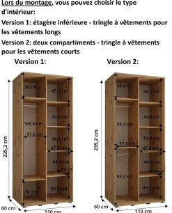 Armoire Dakota 3 a portes coulissantes 110/60/235,2 portes