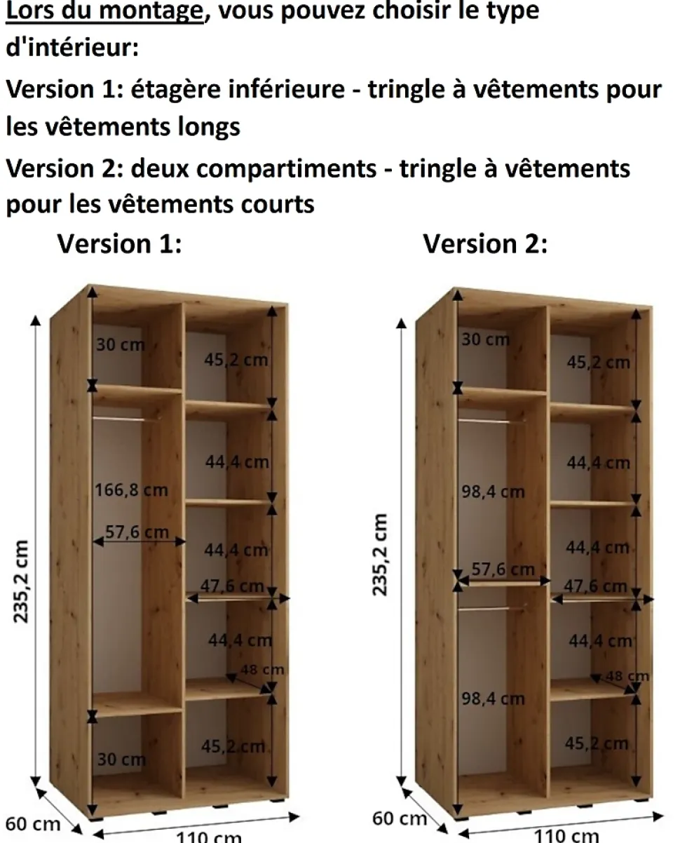 Armoire Dakota 3 a portes coulissantes 110/60/235,2 portes