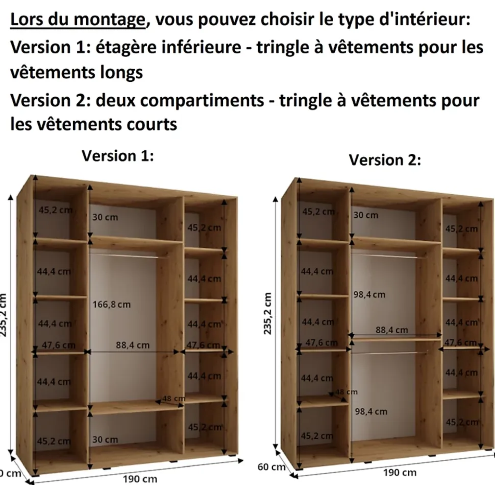 Armoire Dakota 1 a portes coulissantes 190/60/235,3 portes