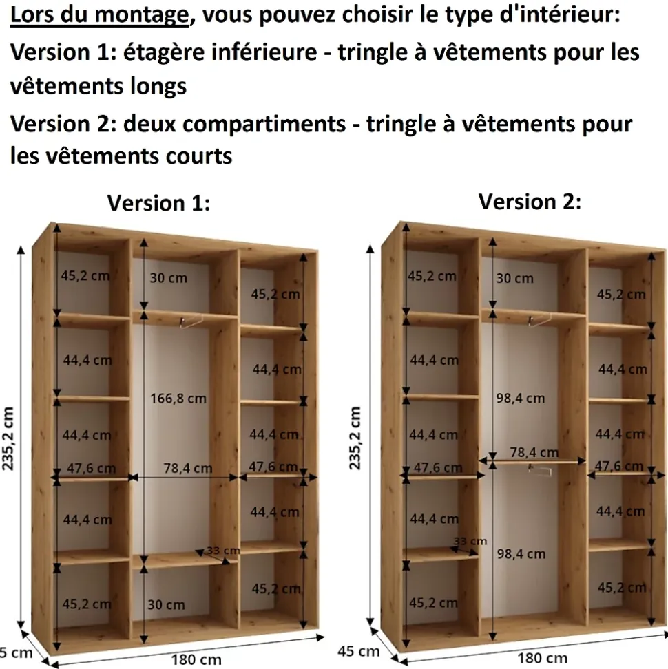 Armoire Dakota 5 a portes coulissantes 180/45/235,3 portes