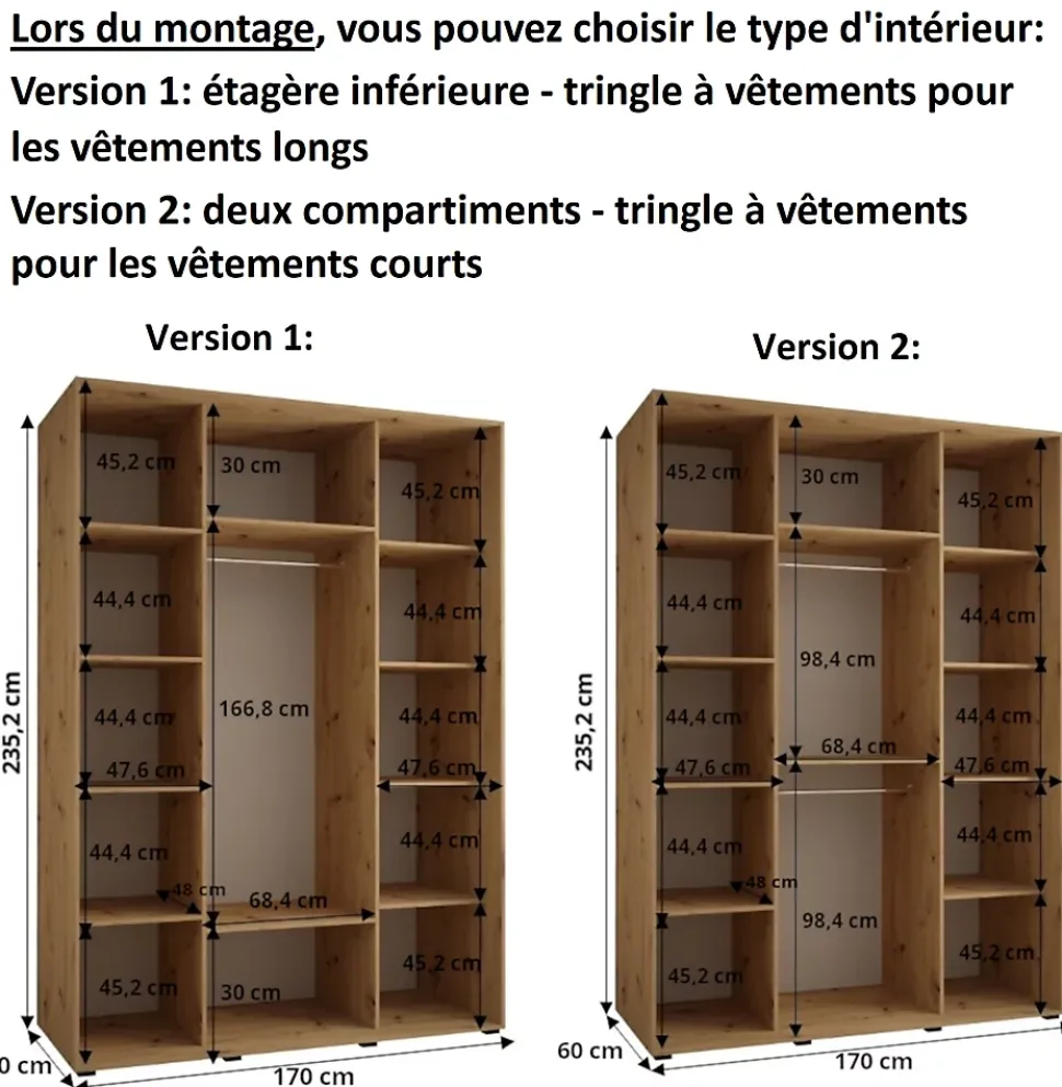 Armoire Dakota 4 a portes coulissantes 170/60/235,3 portes