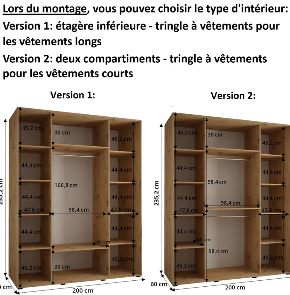 Armoire Dakota 2 a portes coulissantes 200/60/235,3 portes