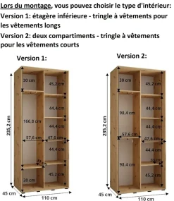 Armoire Dakota 2 a portes coulissantes 110/45/235,2 portes