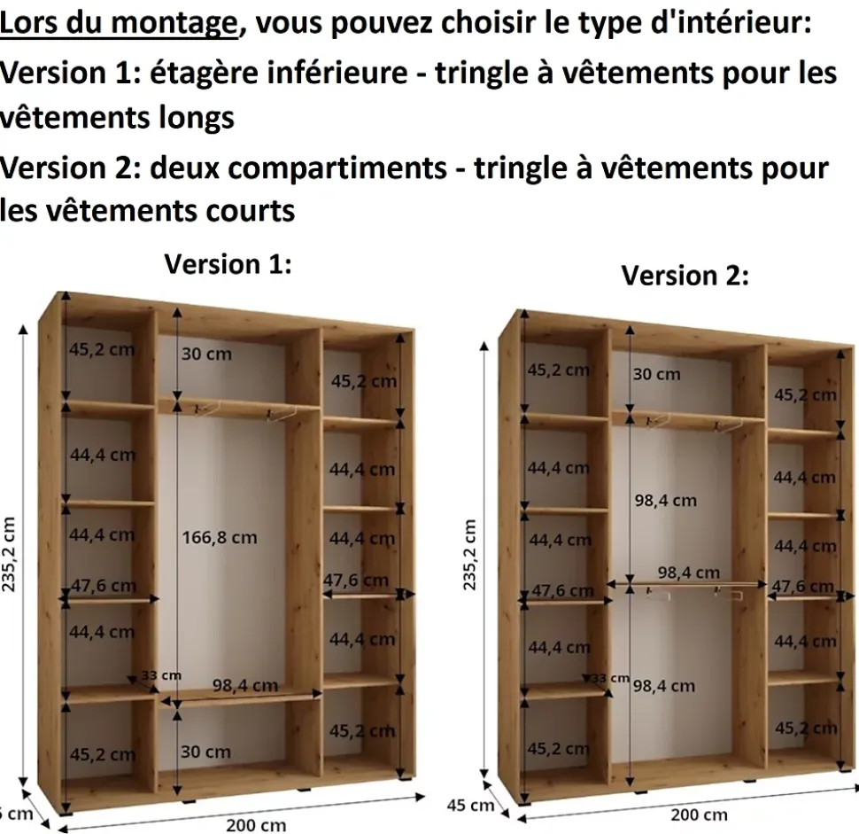 Armoire Dakota 2 a portes coulissantes 200/45/235,3 portes