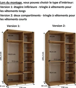 Armoire Dakota 1 a portes coulissantes 130/60/235,2 portes