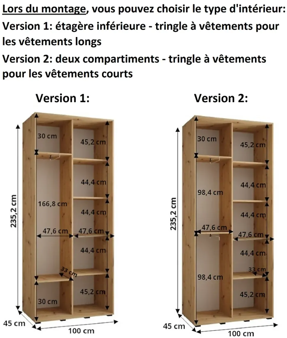 Armoire Dakota 1 a portes coulissantes 100/45/235,2 portes