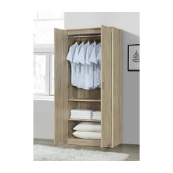 Armoire DALAMAN 2 portes Chene clair Penderie et étagères Style scandinave