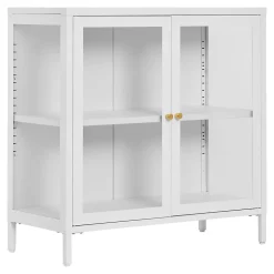 Armoire Dalby en Acier Blanc avec 2 Portes Vitrées - Dimensions 80x35x80 cm