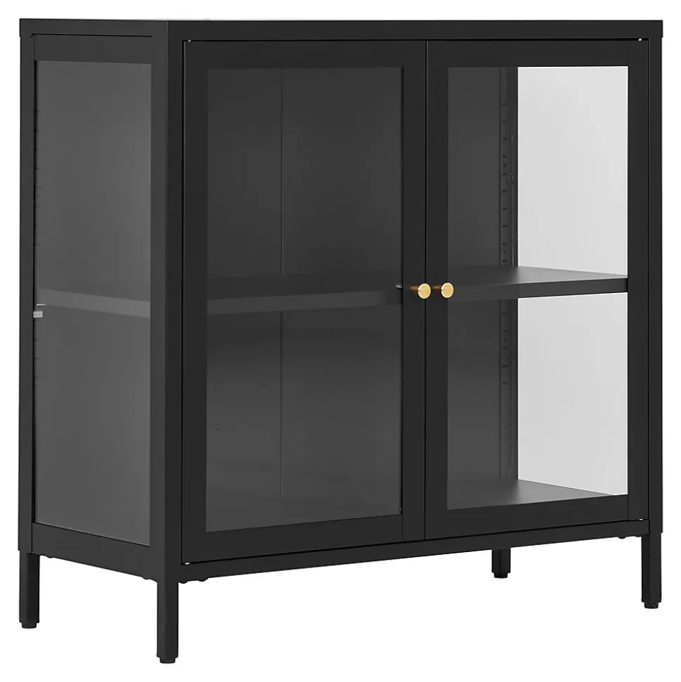 Armoire Dalby en Acier Noir avec 2 Portes Vitrées - Dimensions 80x35x80 cm