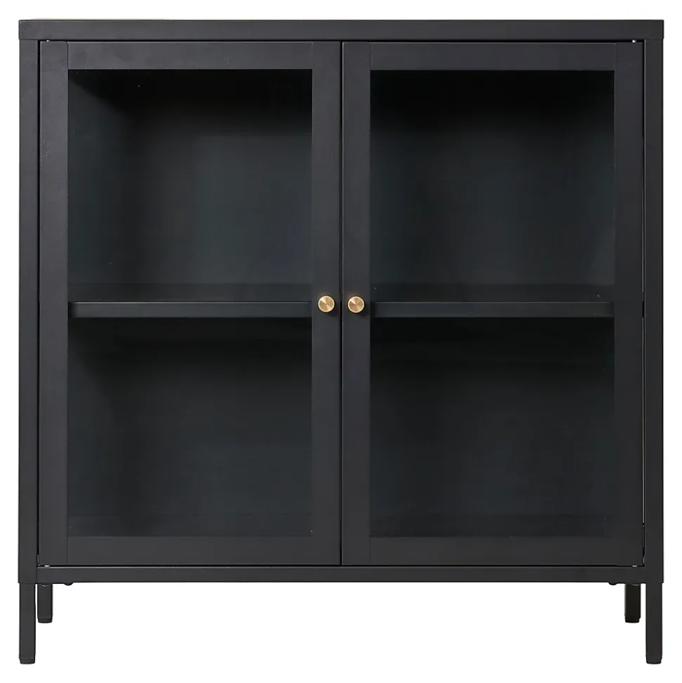 Armoire Dalby en Acier Noir avec 2 Portes Vitrées - Dimensions 80x35x80 cm
