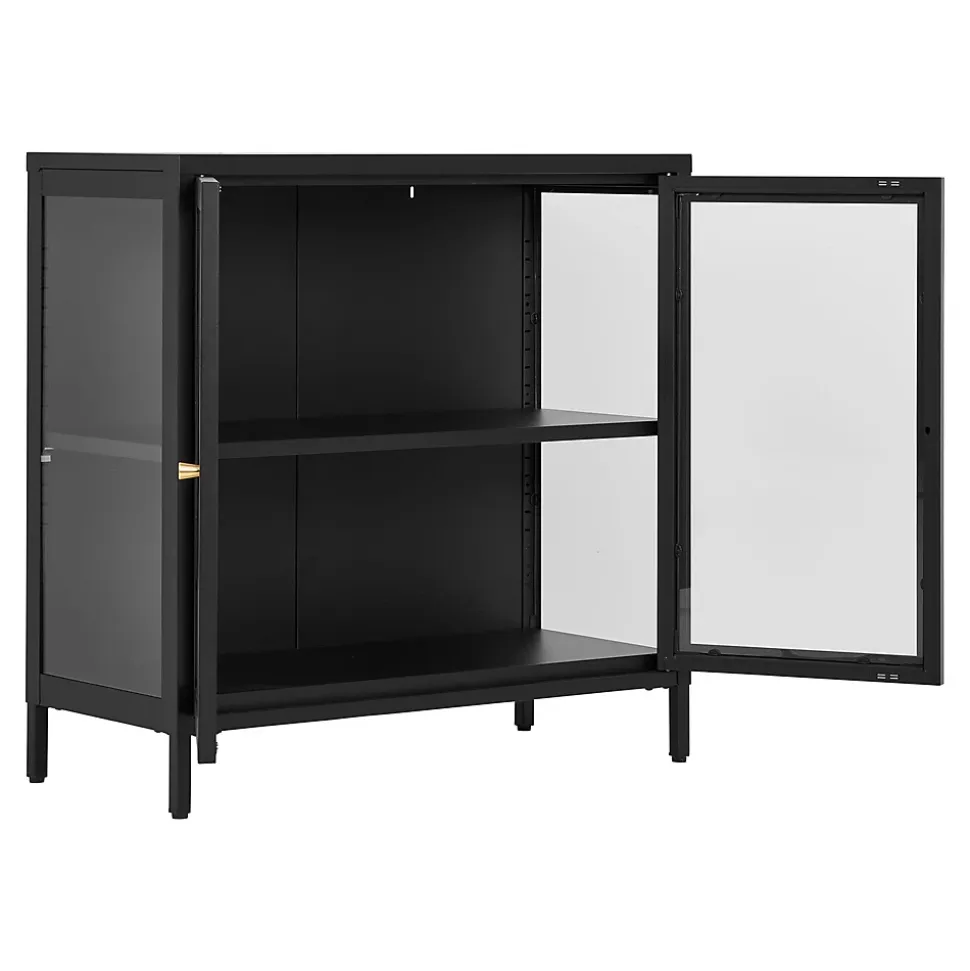 Armoire Dalby en Acier Noir avec 2 Portes Vitrées - Dimensions 80x35x80 cm