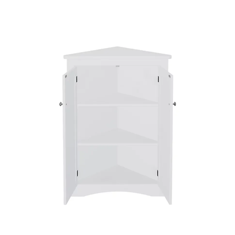 Armoire d'Angle - Meuble de Rangement avec 2 Portes et 3 Étagères pour Gain de Place - MDF Laqué - Blanc