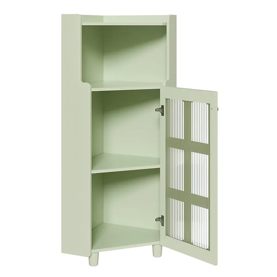 Armoire d'Angle - Meuble de Rangement avec LED Contrôle par Application et Étagère Ouverte - MDF Laqué - Vert