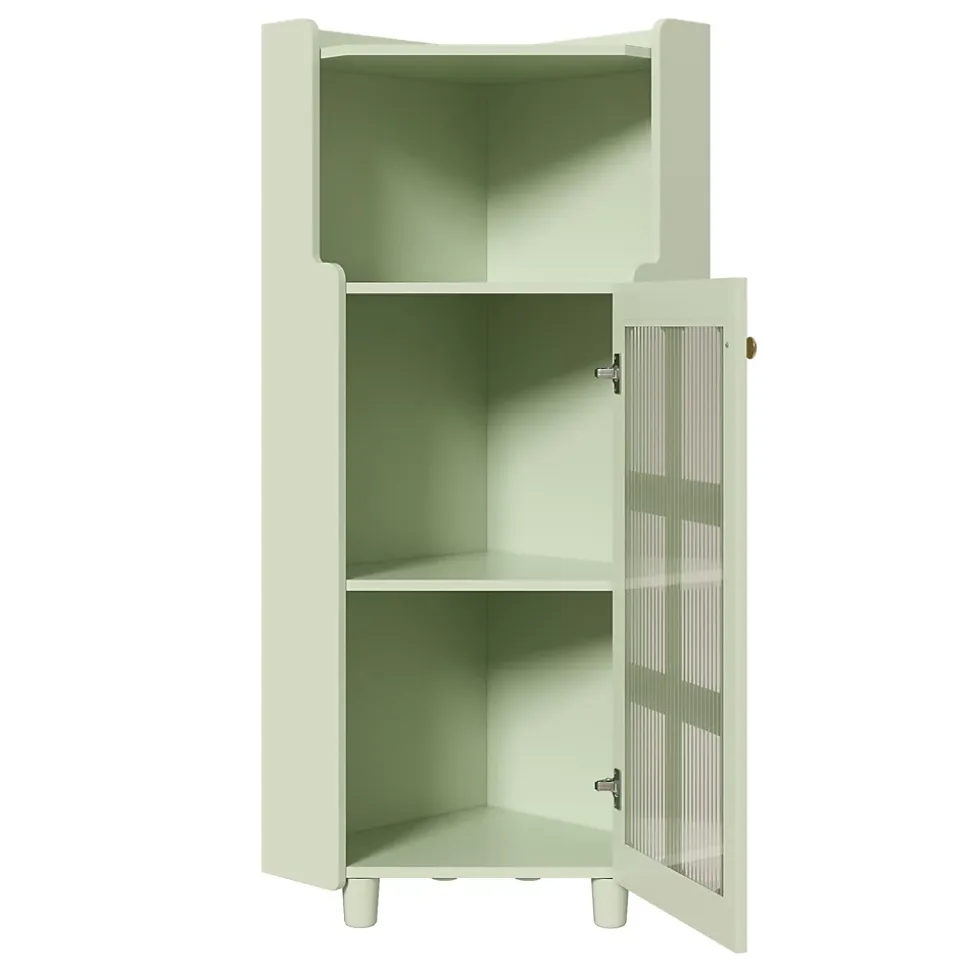 Armoire d'Angle - Meuble de Rangement avec LED Contrôle par Application et Étagère Ouverte - MDF Laqué - Vert