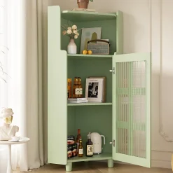 Armoire d'Angle - Meuble de Rangement avec LED Contrôle par Application et Étagère Ouverte - MDF Laqué - Vert