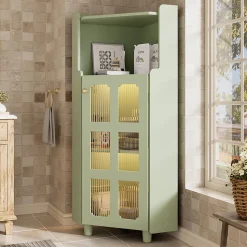 Armoire d'Angle - Meuble de Rangement avec LED Contrôle par Application et Étagère Ouverte - MDF Laqué - Vert