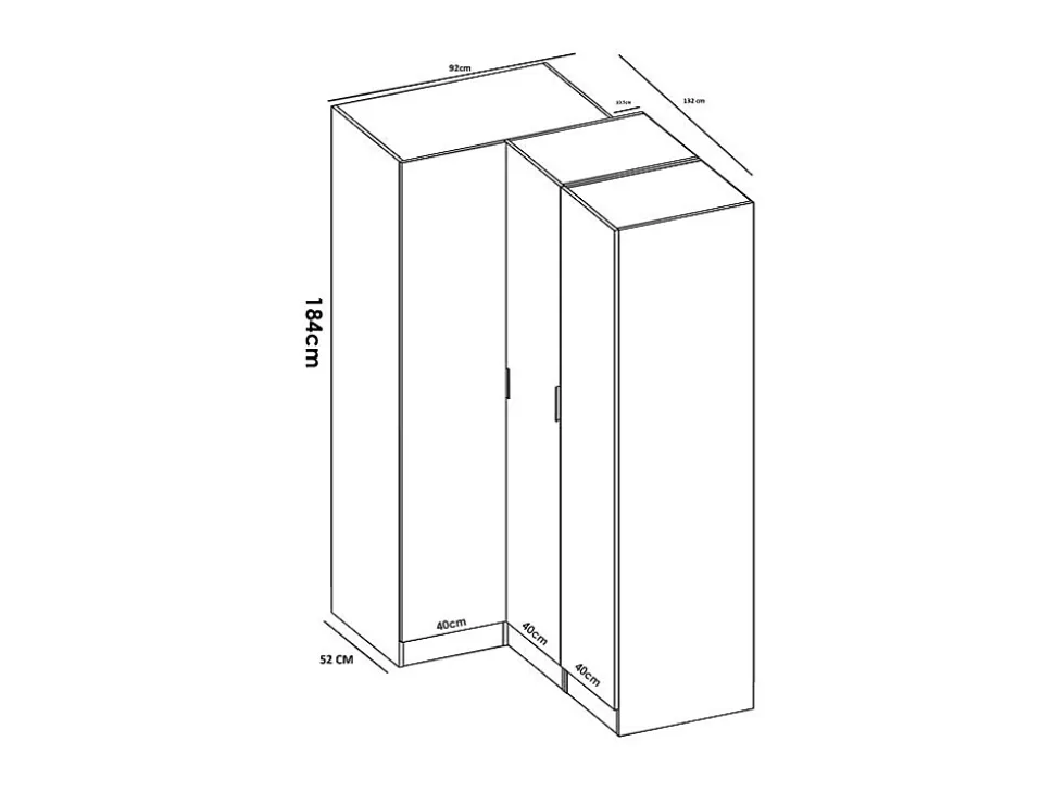 Armoire d'angle 3 portes - L132 cm - Blanc - LISTOWEL