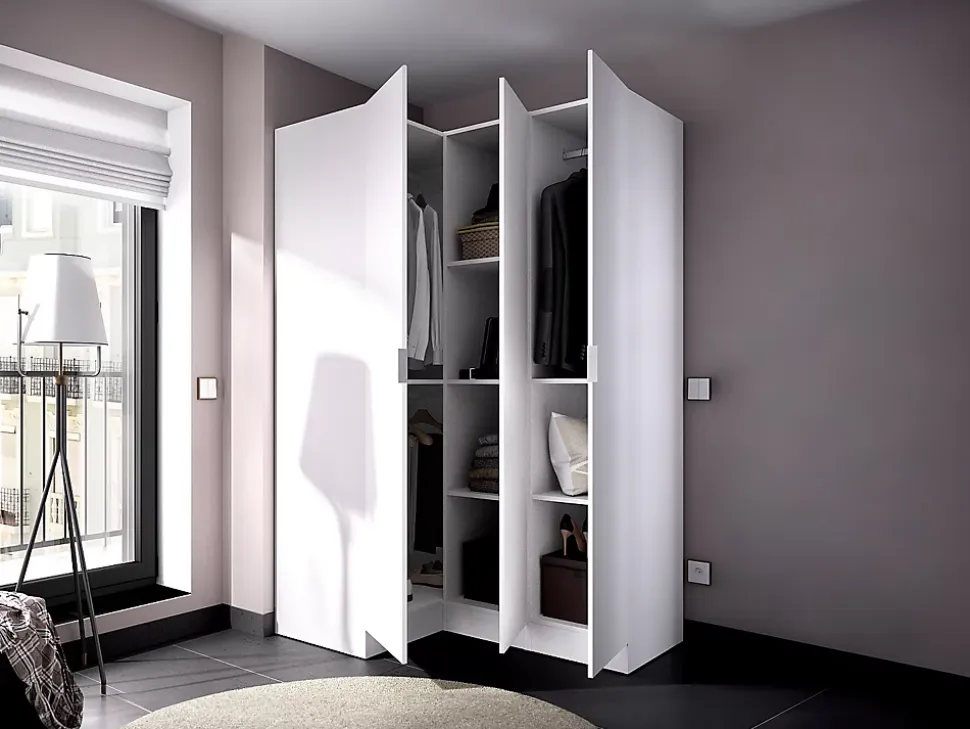 Armoire d'angle 3 portes - L132 cm - Blanc - LISTOWEL