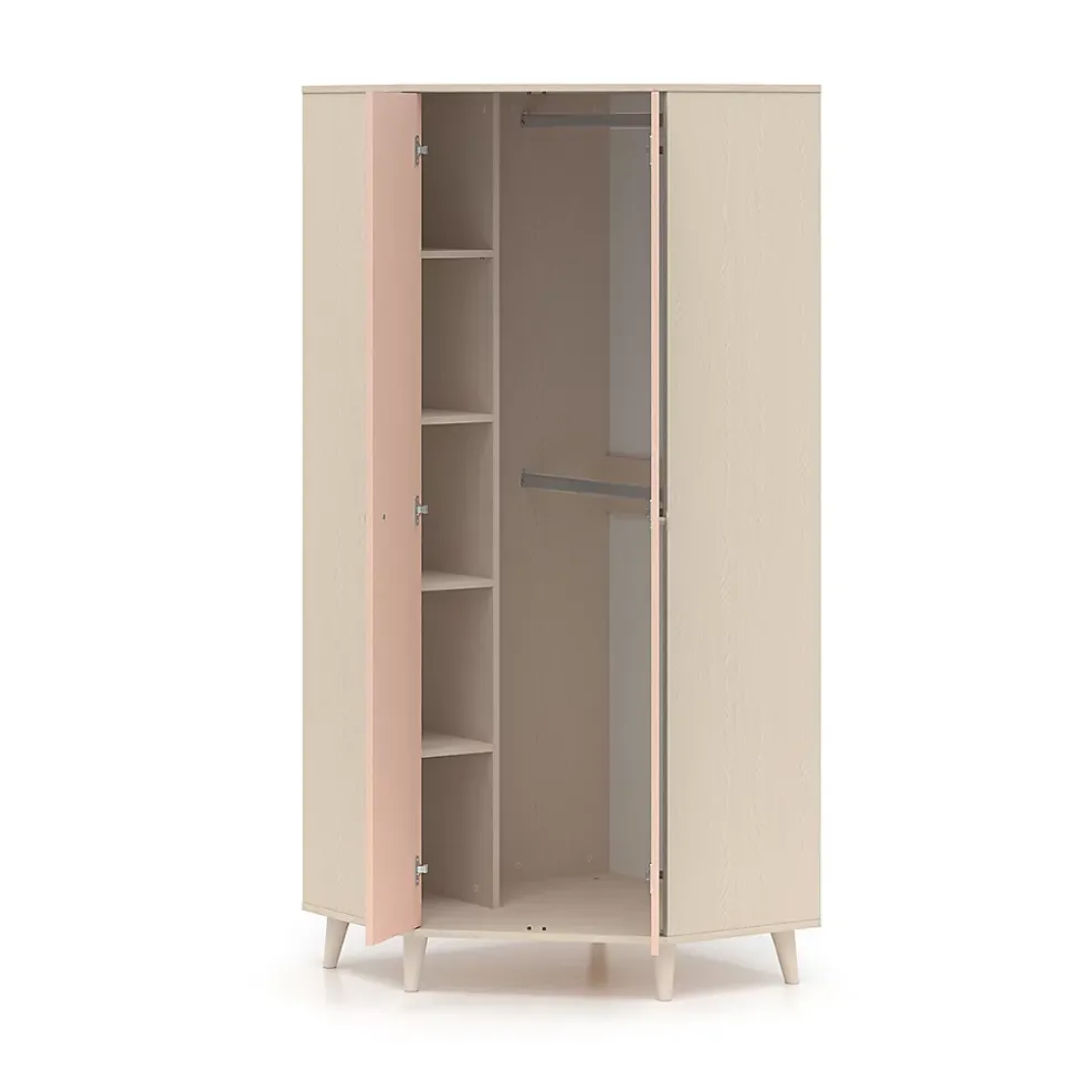 Armoire d'angle 2 portes Alycia Beige et Rose
