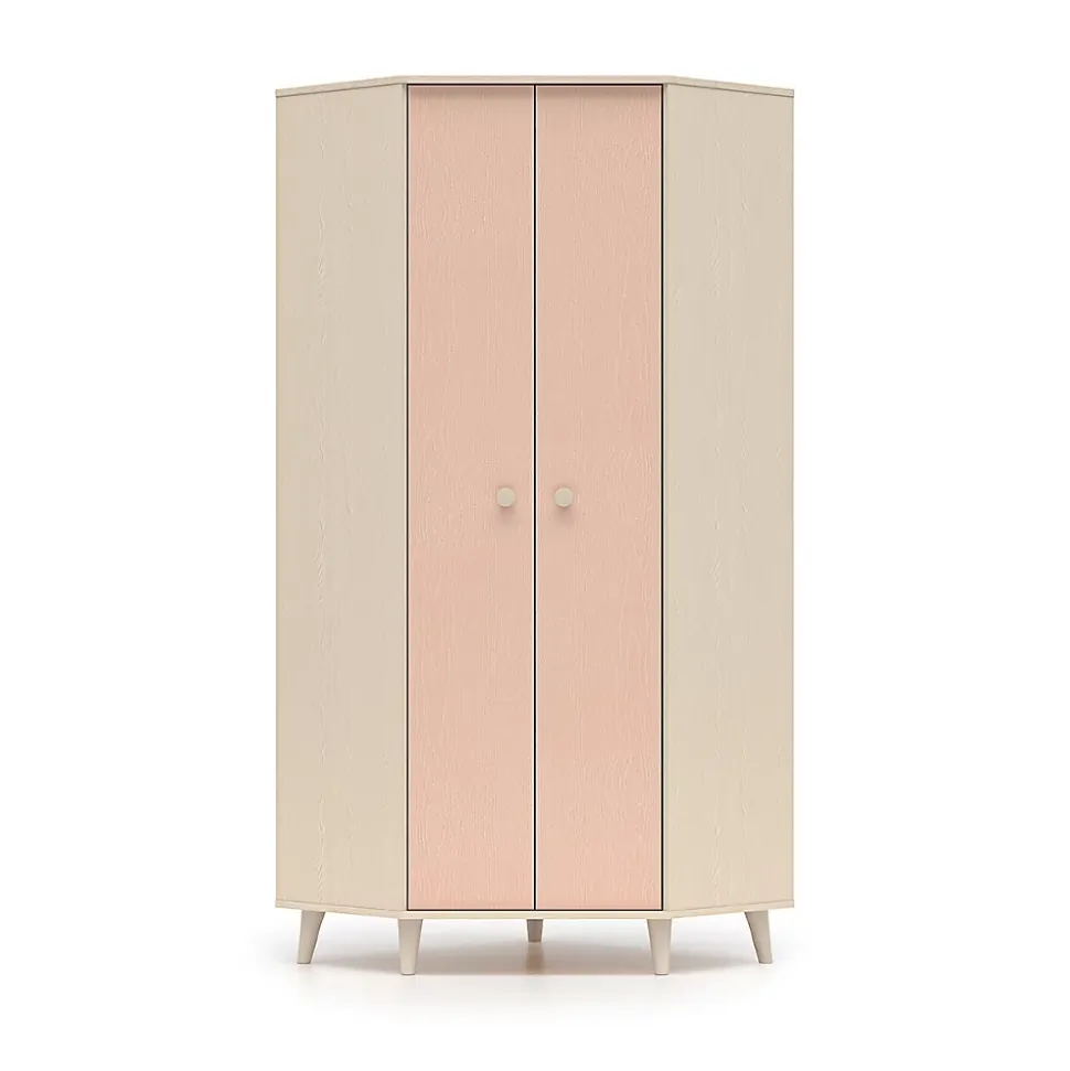 Armoire d'angle 2 portes Alycia Beige et Rose
