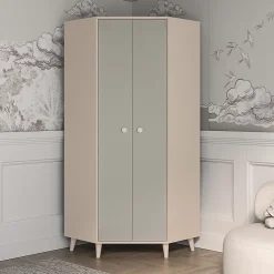 Armoire d'angle 2 portes Alycia Beige et Gris