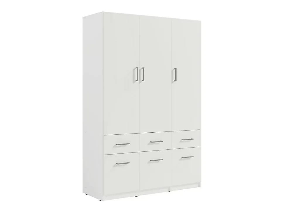 Armoire d'angle 5 portes et 6 tiroirs - L254 cm - Blanc - BELOMY