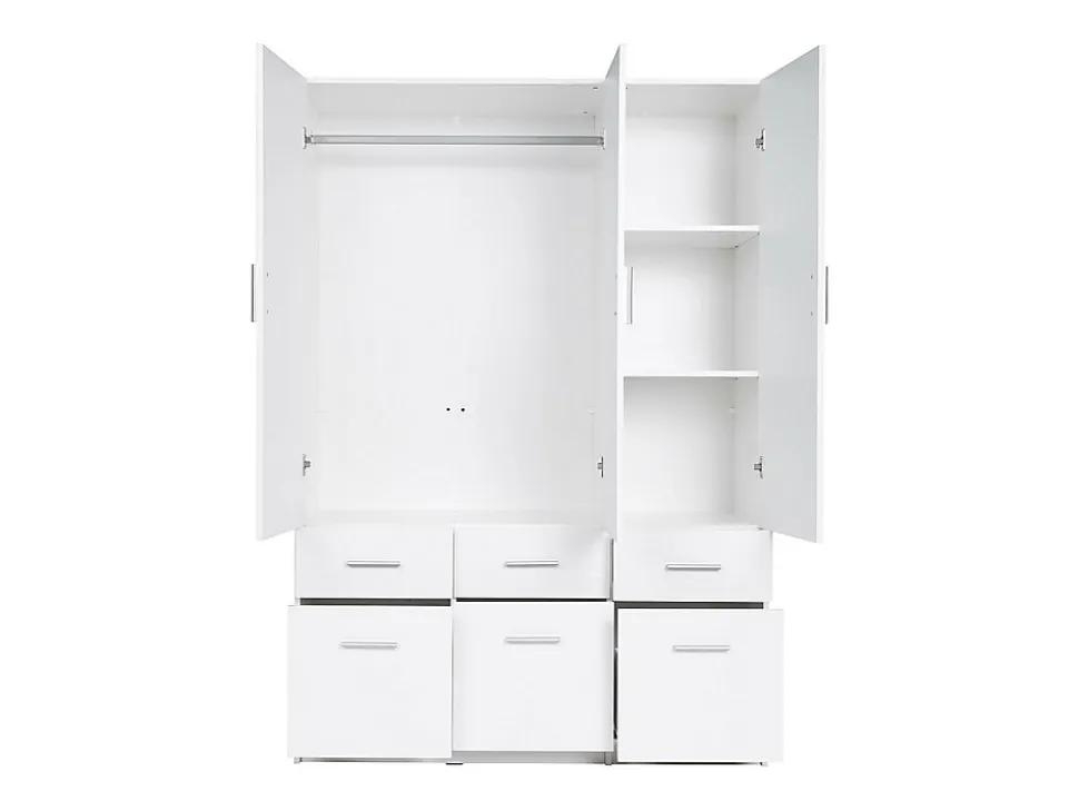 Armoire d'angle 5 portes et 6 tiroirs - L254 cm - Blanc - BELOMY
