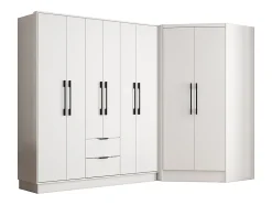 Armoire d'angle 8 portes et 2 tiroirs - L263 cm - Blanc - FEOVA