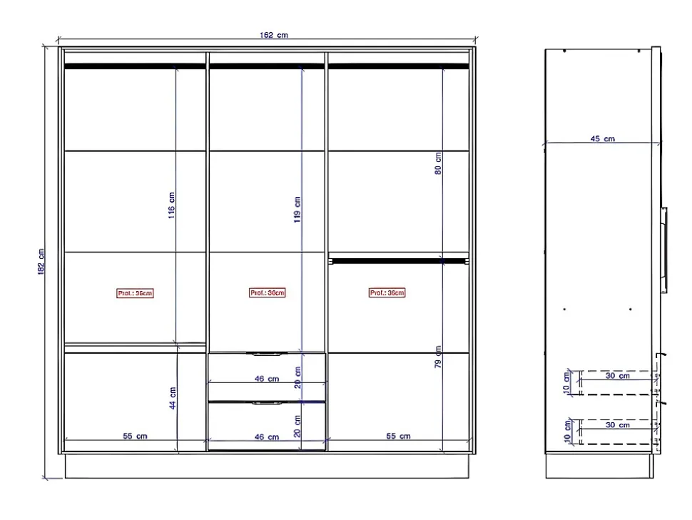 Armoire d'angle 8 portes et 2 tiroirs - L263 cm - Blanc - FEOVA