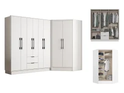 Armoire d'angle 8 portes et 2 tiroirs - L263 cm - Blanc - FEOVA