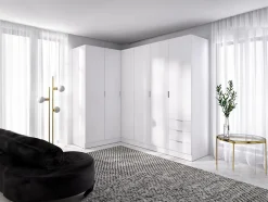 Armoire d'angle 6 portes et 3 tiroirs - L213 cm - Blanc - LISTOWEL