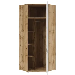 Armoire d'angle 2 portes Selma Blanc et Bois