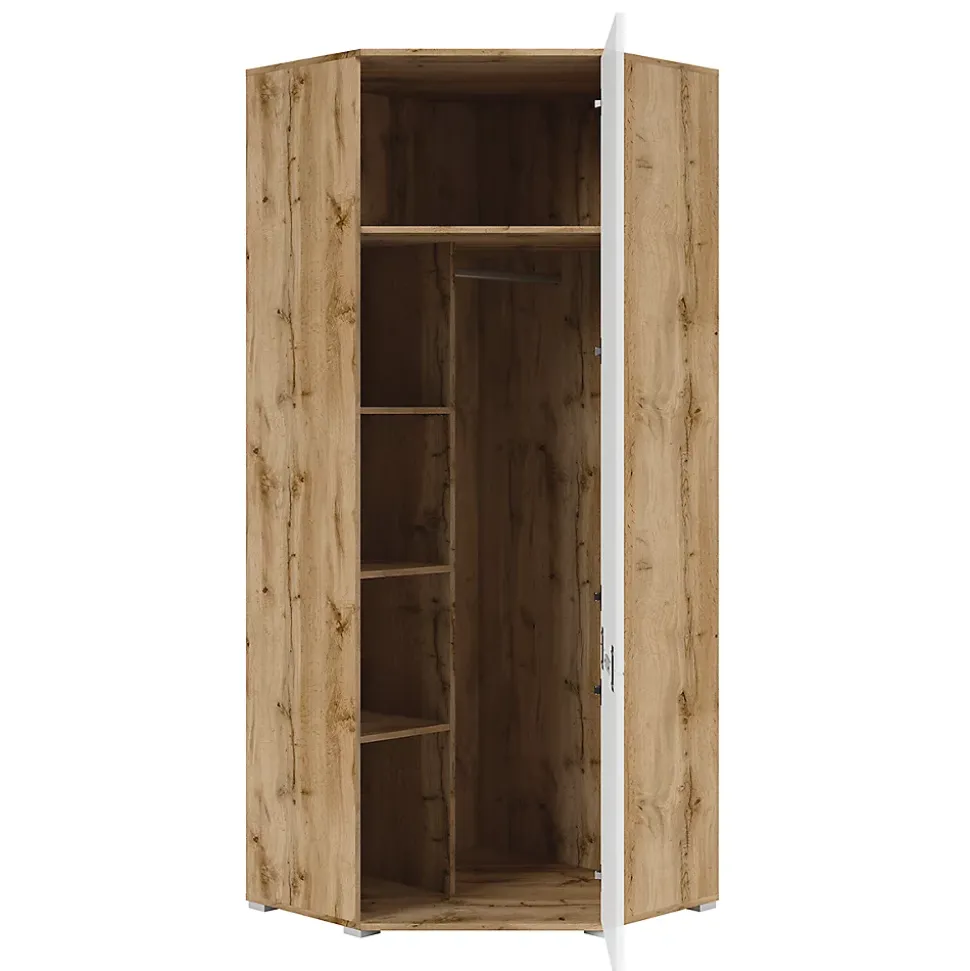 Armoire d'angle 2 portes Selma Blanc et Bois